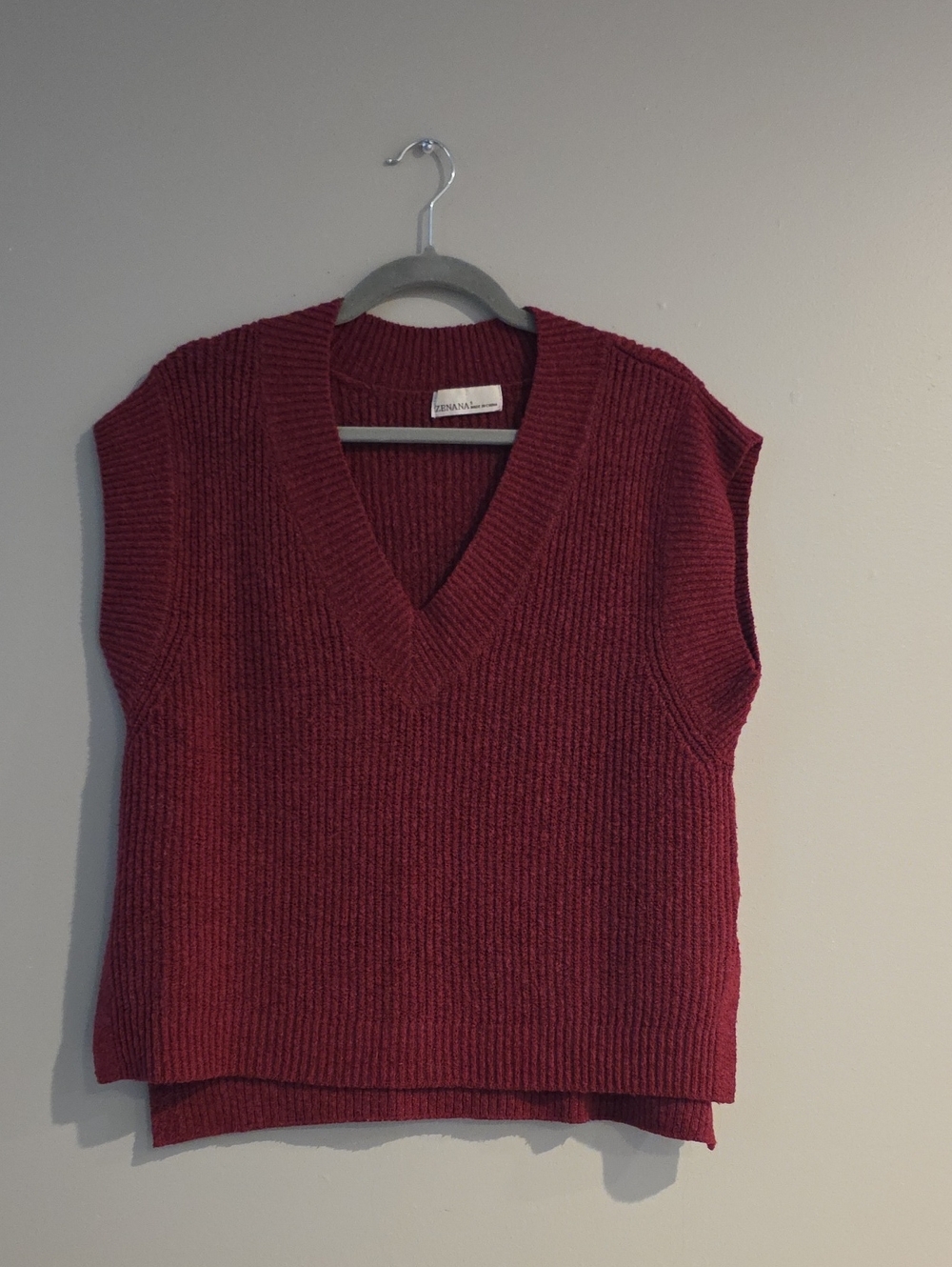 Zenana Sleeveless V-Neck Knit Sweater Vest - Burgundy